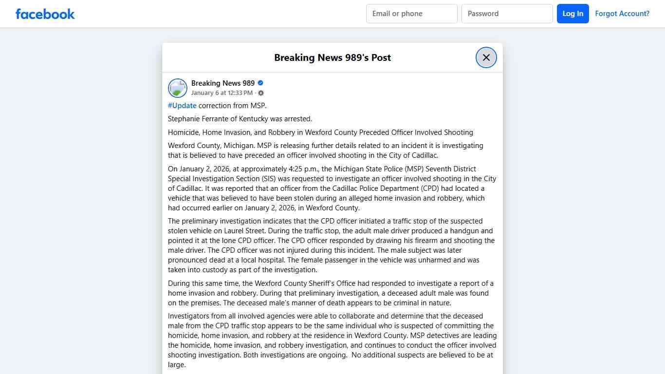 #Update correction from MSP.... - Breaking News 989 Facebook